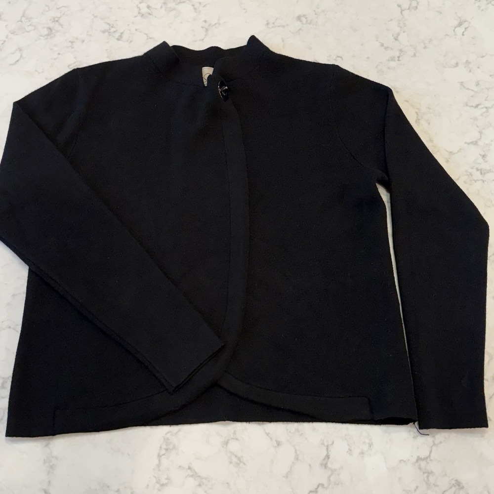 Sioni Women's S Cropped Black Open Front Cardigan With Lapel Closure